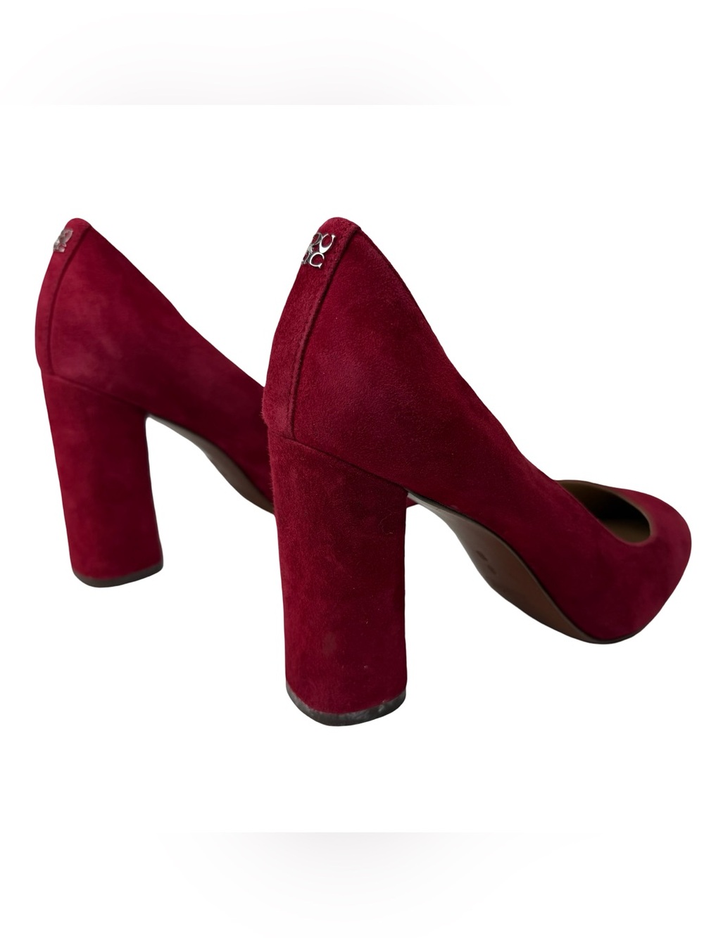 Coach Ophelia Block Heel Pumps Women’s 8 B Scarlet Red Suede Logo Accent Preppy - Picture 7 of 10